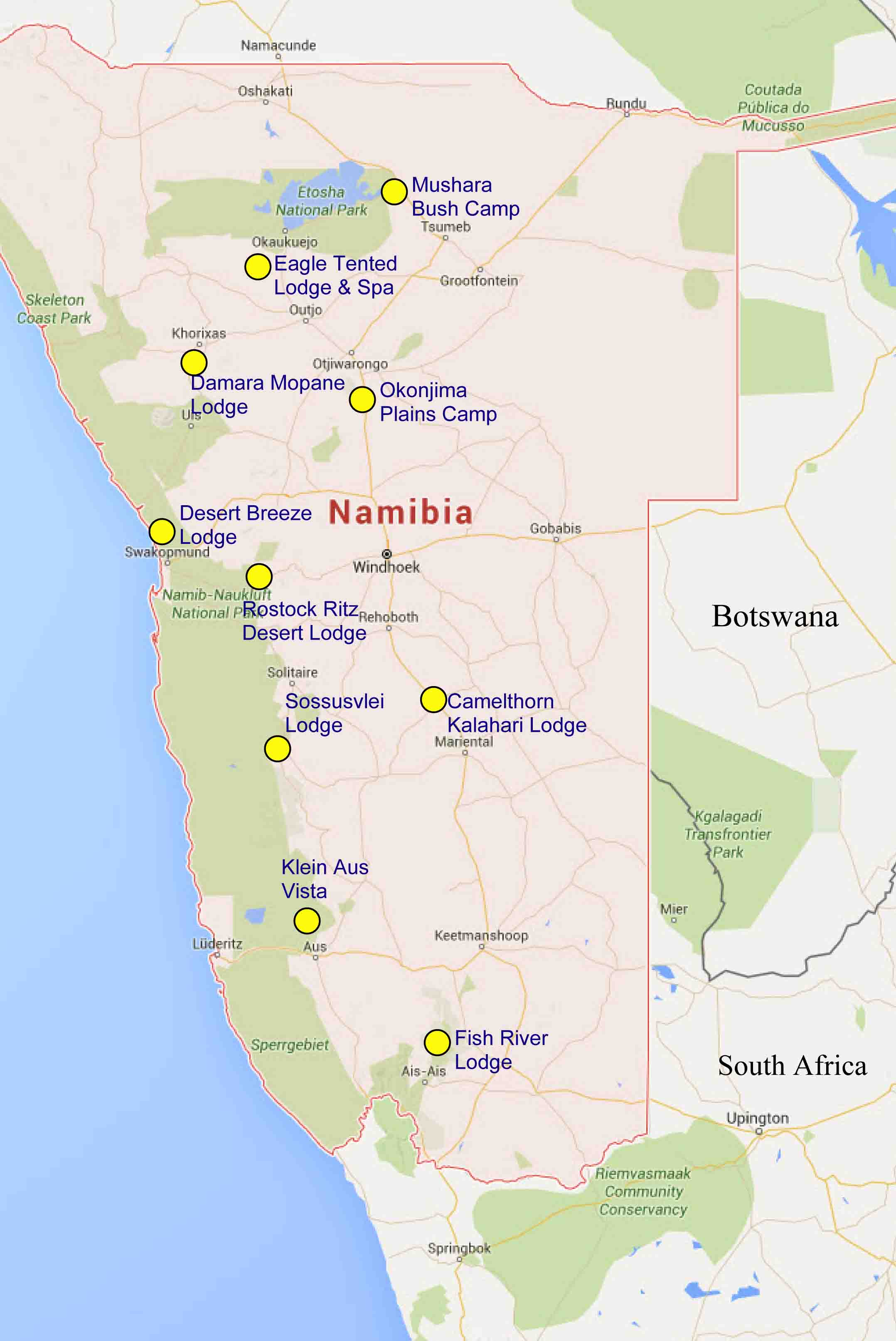 Namibia Lodge map